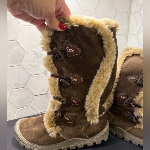 Earth Lodge 2 Caribou Suede Leather Faux Fur Toggle Boots Size 8.5 Kalso Tech - Picture 1 of 16